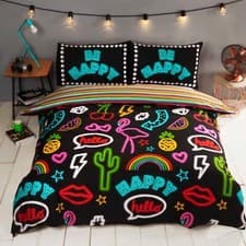 Image of Bright Neon Duvet Covers Reversible Striped Easy Care Quilt Cover Bedding Sets