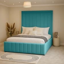 Image of High Headboard Ottoman Bed Plush Velvet Gas Lift Storage Double & King Size