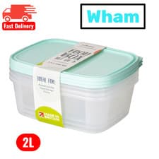 Image of Wham Everyday Clear Food Storage Boxes Set of 3 – 2L Plastic Containers with Lid