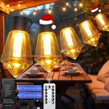 Image of Outdoor String Lights Battery Operated: 8 Modes 12 ST64 LED Hanging Festoon Fai