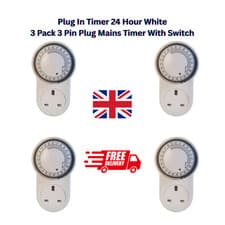 Image of Plug In Timer 24 Hour White 4 Pack 3 Pin Plug Mains Timer With Switch