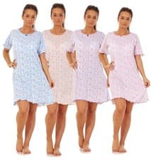 Image of 2 Pack Ladies Floral Cotton Nightdress Short Sleeve Lightweight Sleepwear Set