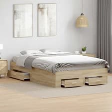Image of WALPLUS Bed Frame with Drawer 120x200cm Brown Engineered Wood Bedroom Furniture