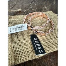 Image of NWT Guess Rose Gold Tone Chain Link Bracelet Set with Rhinestones