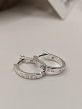Image of Classic Silver-tone Lauren Ralph Lauren Engraved Hoop Earrings