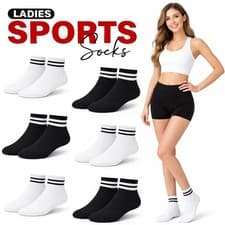 Image of Women’s Cotton Crew Socks 3/6/12 Pack Striped Trainer Running Casual Ladies 4-6