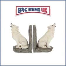 Image of Nemesis Now Wardens of the North White Wolf Bookends 20.3cm - IN STOCK