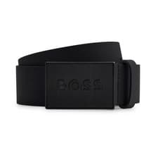 Image of BOSS Belt Hugo Boss Icon S1 Textured Plaque Buckle Italian Leather Belt Black
