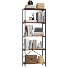 Image of HOMCOM Industrial Bookshelf, Freestanding Bookcase, Brown & Black Refurbished