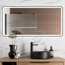 Image of Large Rectangular LED Mirror Touch Bathroom Demister Mains Matt Black 1200x600mm