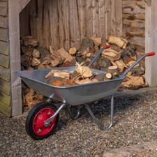 Image of 65 Litre 60kg Galvanised Metal Garden Wheelbarrow with Solid Puncture Proof Tyre