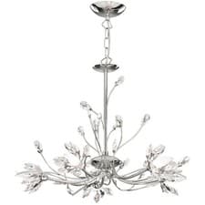 Image of 5 Light Chrome Finish Crystal Chandelier With Flower Bud Glass Shade