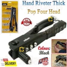 Image of Rolson Hand Riveter Thick Pop Four Head Rivet Gun Tool Repair Kit With 75 Rivets