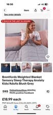 Image of Brentfords Weighted Blanket Sensory Sleep Therapy Anxiety Kids/Adults Blush Grey