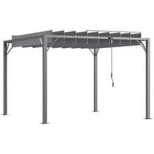 Image of Outsunny 3 x 3(m) Outdoor Louvered Metal Pergola with Retractable Roof, Grey