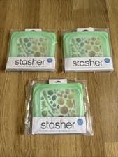 Image of 3 X Stasher Platinum Silicone Food Grade Reusable Storage Bag Green Sandwich Bag