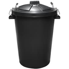 Image of Large Black Dustbin with Locking Lid Heavy Duty UK Made Waste Bin Feed Bin 80L