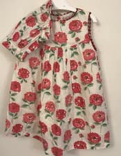 Image of Cath Kidston Cream With Red Dahlia Cotton Designed Dress & Pants 9-12 Months