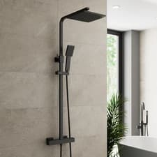 Image of Modern Thermostatic Mixer Shower Set Square Black Finish Twin Head Exposed Valve