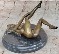 Image of Graphic Exhibitionist Fully Nude Female Erotic Art Bronze Sculpture Statue Gift