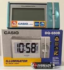 Image of CASIO ALARM CLOCK - (GREEN FRONT) BACK LIGHT ILLUMINATOR D650B