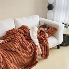 Image of Large Ribbed Faux Fur Warm Fleece Throw Over Soft Sofa Bed Blanket Double & King
