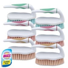 Image of 6-12 Hand Held Scrubbing Brush with Handle for Cleaning Floor Hard Stiff Bristle