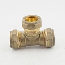 Image of Brass Compression Equal Tee 22mm Pipe Fitting Connector Plumbing