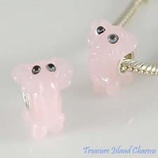 Image of Pink Elephant Lampwork Murano Glass 925 Sterling Silver European Bead Charm Euro