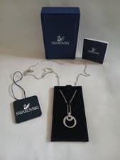 Image of Swarovski Crystal Double Circle Diamante Necklace With Swan Logo 973772 BNIB