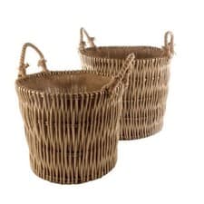 Image of Wicker Set Of 2 Vertical Weave Hessian Lined Log Baskets