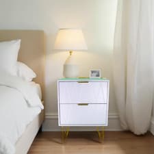 Image of NEW Bedside Tables With 2 Drawer Gold Legs Side Table Bedroom Furniture White