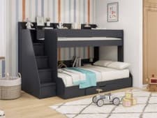 Image of Triple Bunk Bed With Shelves - Drawer - Harvard Small Double - Staircase Storage