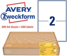 Image of Avery Zweckform 2 per A4 Sheet 199.6 x 143.5mm 300 Sheet 600 Labels Laser Inkjet