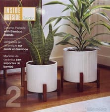 Image of Set of 2 Ceramic Plant Pots with Bamboo Stands,  23.4cm & 19.8cm Diameter