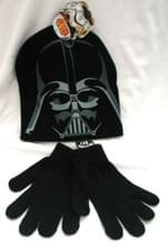 Image of Disney Kid's Black with Darth Vader Face Knitted Beanie Hat+Black Knitted Gloves