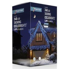 Image of 240 Led Blue & White Snowing Icicle Christmas Lights Outdoor + Timer Premier