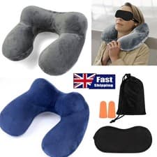 Image of Inflatable U-Shaped Neck Pillow Travel Flight Soft Head Rest Air Support Cushion