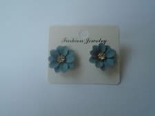 Image of Flower Stud Earrings Blue Matt New