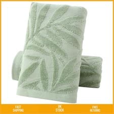 Image of Soft Absorbent Cotton Leaf Pattern Hand Towels Set for Bathroom 40 x 70 cm 2 ...