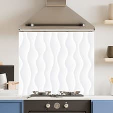 Image of Premium Various Sizes Wavy White Pattern 6mm Glass Toughened Kitchen Splashback