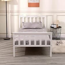 Image of AVC Designs 3ft Single Pine Bed Frame White Wooden Shaker Style UK