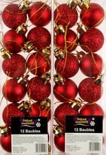 Image of Mini Christmas Shine Glitter Tree Baubles Decorations - Deep Red (Set of 24)