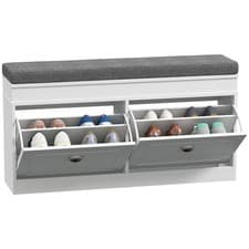 Image of HOMCOM Shoe Storage Bench with Seat Cushion Cabinet Organizer with 2 Drawers