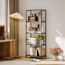 Image of 5-Tier Bookshelf, Industrial Bookcase, Display Shelving Unit