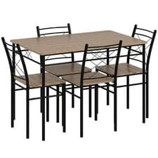Image of HOMCOM 5 Piece Dining Table and Chairs Set, Space Saving, Oak