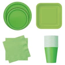 Image of Disposable Paper Plates Cups and Napkins Solid Colours Tableware Sets for Party