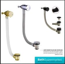 Image of Bath Waste Chrome Black Clicker Fill Bath Filler With Water From Waste-FREEFLOW-