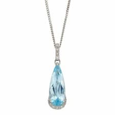 Image of Blue Topaz and Diamond Pendant 9ct White Gold 375 Hallmarked British Made