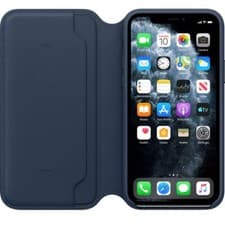 Image of Genuine / Official Apple iPhone 11 Pro Leather Folio Wallet Case - Deep Sea Blue